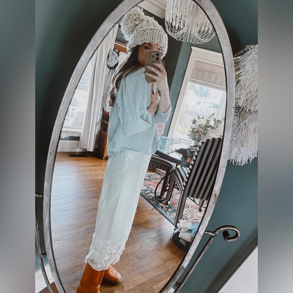 The Great. The Shepherd Stripe Cotton & Linen Top Shirt Size 0 - Picture 3 of 9